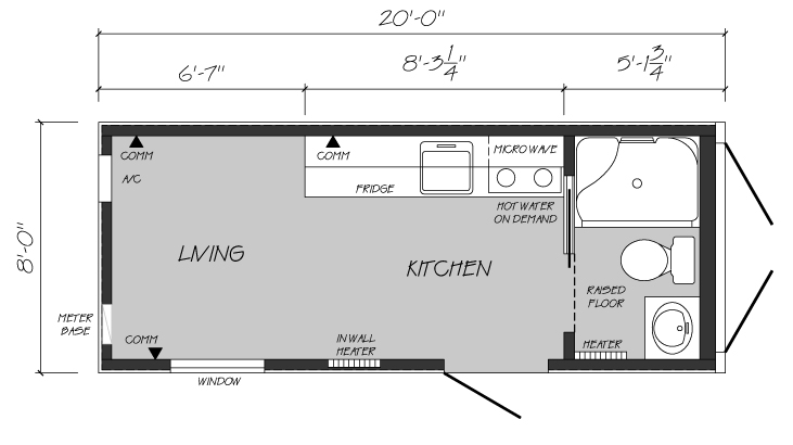 One Bedroom, One Bath Shipping Container Home Floor Plan