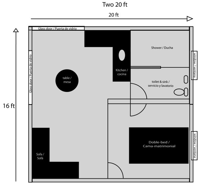 One Bedroom, One Bath Shipping Container Home Floor Plan